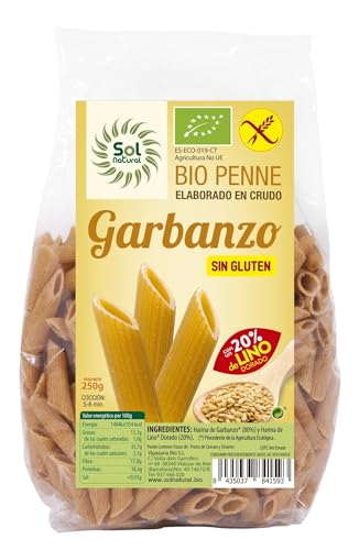 SOLNATURAL Penne DE GARBANZO con Lino Bio S/Gluten 250 g, No aplicable