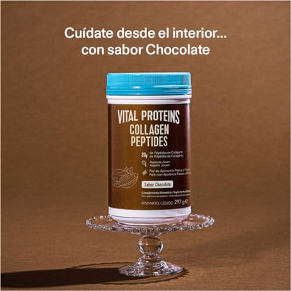 Vital Proteins Péptidos de Colágeno, complemento alimenticio en polvo, colágeno hidrolizado (Tipo I, III), sabor cacao, para la piel, cabello, uñas, sin gluten, 20 g de colágeno por dosis, 297g