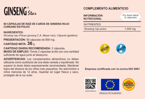 Robis Ginseng Star Complemento Alimenticio Natural - 60 Cápsulas