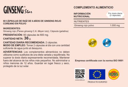 Robis Ginseng Star Complemento Alimenticio Natural - 60 Cápsulas