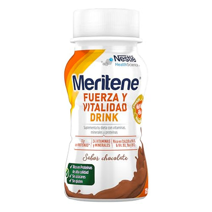 Meritene | Fuerza y Vitalidad | Suplemento Alimenticio | Listo para Tomar | Batido con Proteínas Vitaminas y Minerales | Sabor Chocolate | Refuerzo del Sistema Inmunitario | 6 Unidades | 125 ml