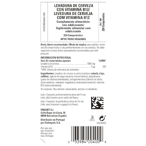 Solgar Levadura de Cerveza con Vitamina B12, Envase de 250 Comprimidos