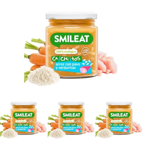 Smileat - Tarrito Ecológico con Verduras, Ingredientes Naturales, para Bebés desde 6 Meses, Sano y Saludable, sin Gluten, Sabor a Pavo y Verduras - Tarro de 230 g
