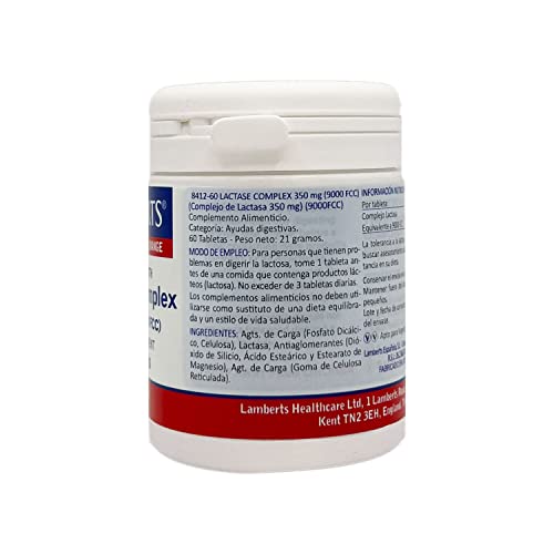 Lamberts Complejo de Lactasa 350 Mg, Blanco, 60 Tabletas, 21 gramo, 1