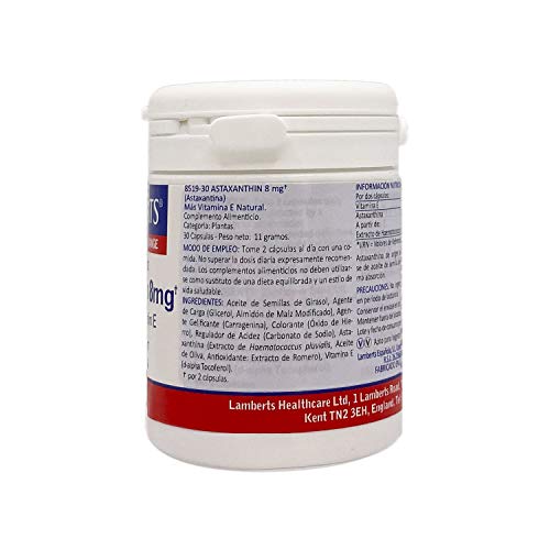Lamberts Astaxantina 8mg con Vitamina E - 30 Cápsulas