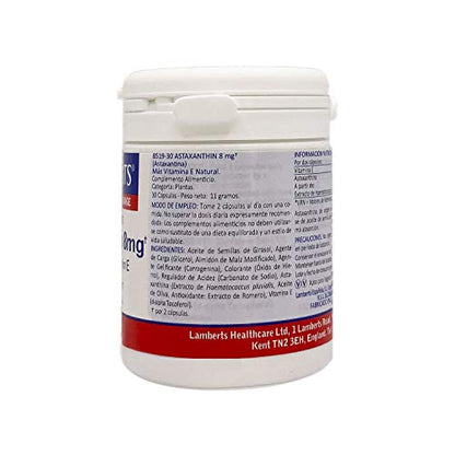 Lamberts Astaxantina 8mg con Vitamina E - 30 Cápsulas