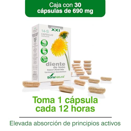 Soria Natural Diente de León Cápsulas - Propiedades Diuréticas y Depurativas - Contribuye a la Eliminación de Líquidos y a Mejora la Función del Hígado - Caja con 30 Cápsulas de 690 mg