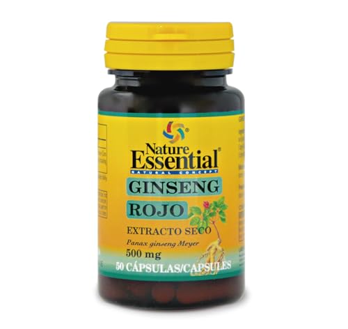 Nature Essential | Ginseng Rojo 500 mg | 50 Cápsulas | Ayuda a Aumentar tu Rendimiento Físico y Mental | Extracto Seco | Rico en Vitaminas, Minerales y Oligoelementos