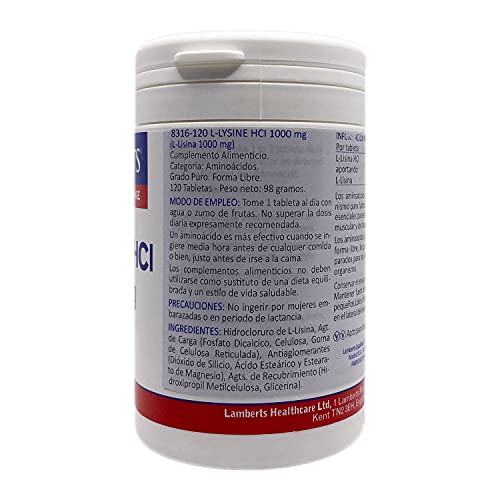 Lamberts L Lisina Hci 1000mg - 120 Tabletas, color Único