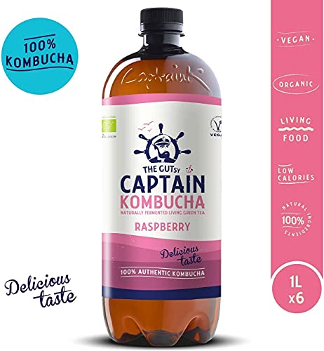 Captain Kombucha – Bebida Probiótica Naturalmente Fermentada, Sin Aditivos ni Conservantes, Sin Colorantes ni Sabores Artificiales, Sin Pasteurizar, Vegan - 6 x 1000ml