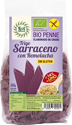 SOLNATURAL Penne T.SARRACENO Remolacha-Lino Bio S/G 250 g, Estándar, Único