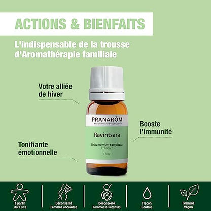 PRANARÔM - Ravintsara - Aceite esencial quimiotipado - Confort respiratorio y defensas naturales - 100% puro y natural - HETC - 10 ml