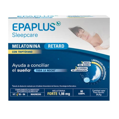 EPAPLUS Sleepcare, Melatonina Retard, Melatonina de Liberación Prolongada, 60 Comprimidos x 1,98 mg Melatonina