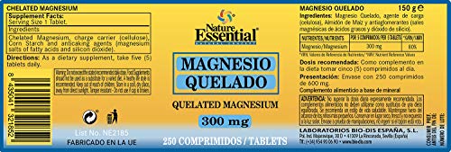 Nature Essential - Magnesio Quelado 300 mg - 250 Comprimidos - A Partir de Minerales Esenciales - Ayuda a Mejorar la Musculatura y el Sistema Nervioso