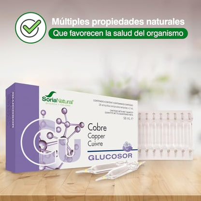 Soria Natural Glucosor Cobre - Suplemento a Base de Cobre en Ampollas – Favorece el Mantenimiento de Huesos y Tejidos Conectivos – Salud Celular – Sistema Inmunológico - Caja con 28 Ampollas de 2 ml