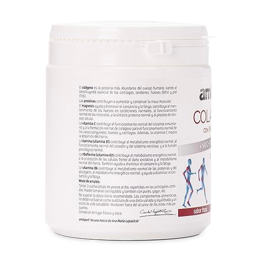 AMLsport, Colágeno con magnesio + vit c, b1, b2 y b6, Articulaciones fuertes, Regenerador de tejidos con colágeno hidrolizado tipo 1 y 2, Envase para 46 días, Sabor Fresa, 350 g (Paquete de 1)