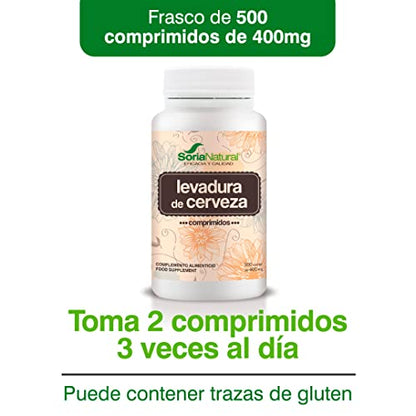 Soria Natural Levadura de Cerveza - Comprimidos para Mantener la Salud de la Piel, Cabello y Uñas - Mejora la salud digestiva y ayuda a reducir el cansancio - 500 comprimidos