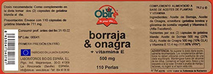 Obire | Aceite de Borraja + Vitamina E 500 mg | 110 Perlas | Contribuye a Aliviar los Síntomas Menstruales | Antioxidante | Ayuda a Aumentar tu Rendimiento Físico y Mental