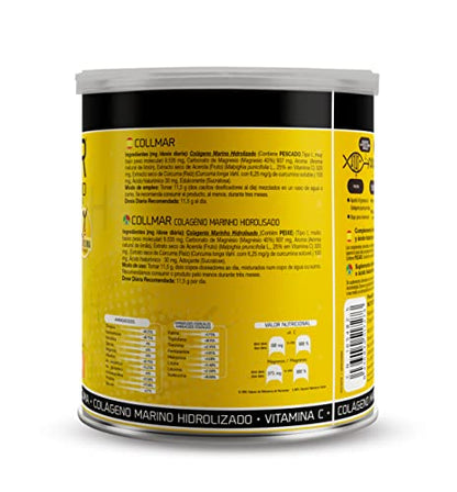 COLLMAR Colágeno Marino Hidrolizado + Cúrcuma con Magnesio, Vitamina C, Ácido Hialurónico para huesos y articulaciones|Máx. asimilación 9.355 mg/día | 300g de polvo | Sabor Vainilla