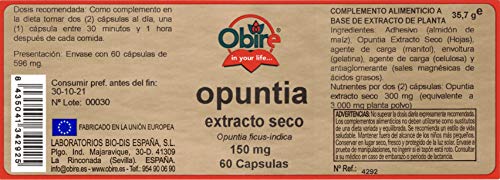 Obire | Opuntia 150 mg | Extracto Seco | 60 Cápsulas | Pack 2 Unidades
