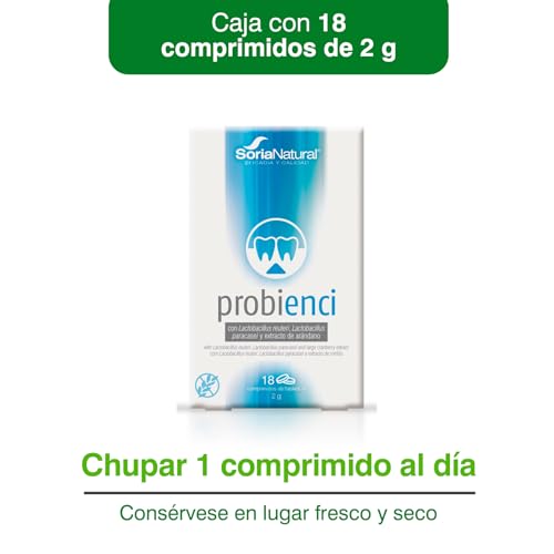 Soria Natural Probienci - Lactobacillus Reuteri, Lactobacilus Paracasei, Vitamina C y Extracto de Arándano – Favorece Salud Oral – Favorece la Salud de Dientes y encías - Caja con 18 comprimidos de 2g