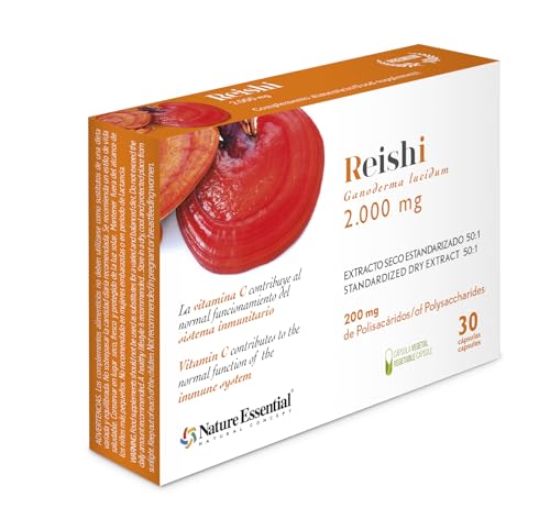 Nature Essential | Reishi 2.000 mg | Suplemento Alimenticio con Uña de Gato y Vitamina C | Favorece las Defensas | 30 Cápsulas Vegetales