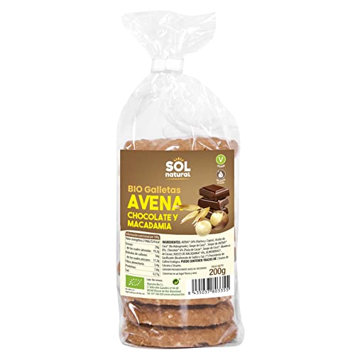 SOLNATURAL Galletas avena chocolate y macadamia bio 200 g