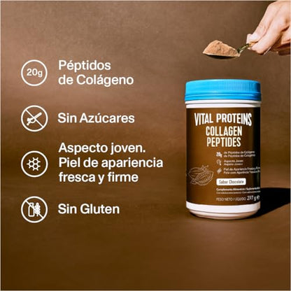 Vital Proteins Péptidos de Colágeno, complemento alimenticio en polvo, colágeno hidrolizado (Tipo I, III), sabor cacao, para la piel, cabello, uñas, sin gluten, 20 g de colágeno por dosis, 297g