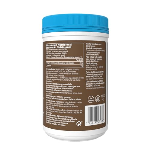 Vital Proteins Péptidos de Colágeno, complemento alimenticio en polvo, colágeno hidrolizado (Tipo I, III), sabor cacao, para la piel, cabello, uñas, sin gluten, 20 g de colágeno por dosis, 297g