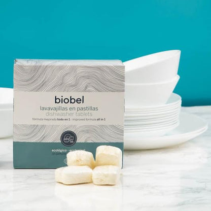 Biobel - Pastillas para Lavavajillas - Origen Natural - Pastillas Monodosis Todo en 1 - Limpia y Desengrasa la Suciedad Incrustada - Envoltorio Hidrosoluble - Sin Perfume - 30 Ud