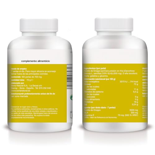 Soria Natural Aceite de Onagra 500 perlas– Colestagra – Cuidado de la Piel - Ayuda en Caso de Malestares Menstruales, Premenstruales y Menopausia – Salud Femenina