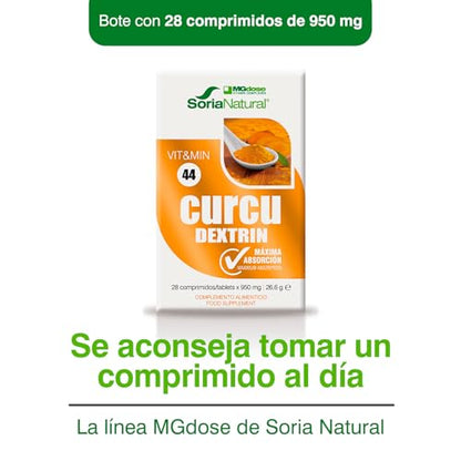 Soria Natural CurcuDextrin - Extracto de Cúrcuma Dextrinada y Pimienta Negra, Máxima Absorción - Sistema immune, Antiinflamatorio Natural, Síndrome Premenstrual - 28 comprimidos