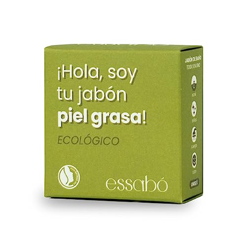 Essabó - Jabón Piel Grasa y Acné - 100% Natural - Enriquecido con Arcilla Verde - Base de Aceite de Coco y Aceite de Oliva - Ideal para Pieles Grasas o con Acné - Sin Alérgenos - 120 g