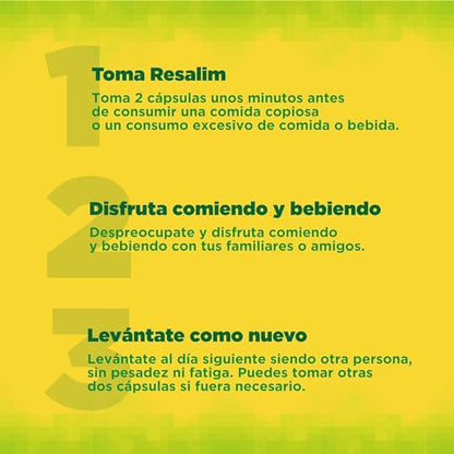 Resalim PLUS - Complemento Alimenticio para Ayudar a Metabolizar Bebidas y Alimentos, Ayuda a disminuir el cansancio y la fatiga - 10 Comprimidos