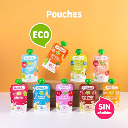 Smileat | Pouch de Fruta Ecológica para Niños | Con Sabor a Yogur y Frambuesa | Sin Lactosa, Sin Azúcares y Sin Gluten | Para Bebés a partir de los 12 Meses | 100 g |