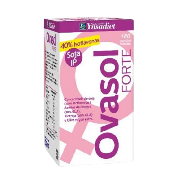 Ovasol Forte 180 cápsulas blandas | Isoflavonas de soja + Onagra + Borraja + Oliva virgen extra | Con Vitamina E | Apto para veganos | Laboratorios Ynsadiet