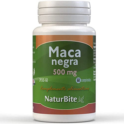 NaturBite Maca Negra 500mg. Extracto de raíz de maca negra de alta concentración, soporta mayor resistencia y aporta energía.