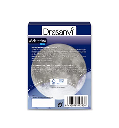 DRASANVI MELATONINA 1.9 MG PURA POR DOSIS - Contribuye a disminuir el tiempo necesario para conciliar el sueño - VEGANO - SIN GLUTEN - 60 cápsulas vegetales