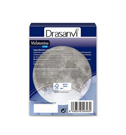 DRASANVI MELATONINA 1.9 MG PURA POR DOSIS - Contribuye a disminuir el tiempo necesario para conciliar el sueño - VEGANO - SIN GLUTEN - 60 cápsulas vegetales