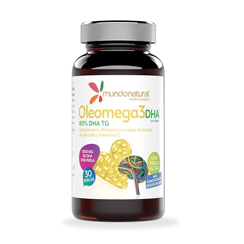 Mundo Natural - Oleomega 3 DHA | Omega 3 Capsulas en Perlas | Omega 3 EPA y DHA + Vitamina E | Omega-3 1000mg de DHA | Aceite de Pescado Omega 3 para Funcionamiento Normal de Vision y Cerebro