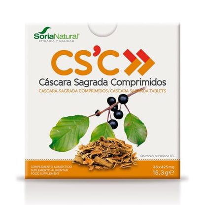 Soria Natural Cáscara Sagrada Comprimidos – Favorece la Salud Intestinal - Acción Laxante Natural – Ayuda a la Función Digestiva y a la Regulación del Estreñimiento - 36 comprimidos de 425 mg.