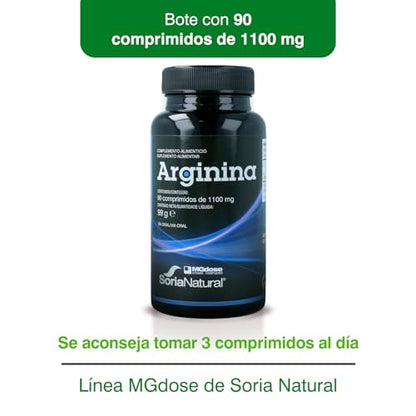 Soria Natural - vit&min Arginina – Ayuda a relajar los Vasos Sanguíneos - Apoya el Aumento del Tamaño Muscular, la Resistencia Física y Favorece la Circulación sanguínea. - 90 comprimidos de 1100 mg