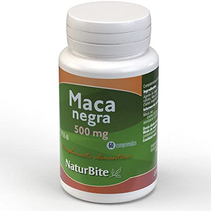 NaturBite Maca Negra 500mg. Extracto de raíz de maca negra de alta concentración, soporta mayor resistencia y aporta energía.