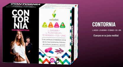 Novadiet - CONTORNIA Cápsulas con L. Gasseri y L. Plantarum - Control de Peso, Equilibrio Digestivo y Flora Intestinal - Microbiota Saludable - Ayuda en Sobrepeso, Obesidad y Adelgazar - 15 Cápsulas