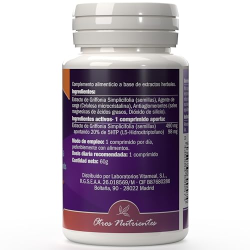 Naturbite 5-Htp 60 Comprimidos. Promueve la relajación y reduce el estrés, Ayudando Al Estado De Ánimo. Mejora El Sueño Natural y el Descanso Tranquilo