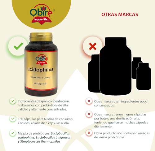 Obire | Acidofilus 400 mg | Lactobacillus Acidophillus 100.000.000 cel vivas/g. | Favorece la Flora Intestinal | Complemento Alimenticio a Base de Probióticos | 90 Cápsulas