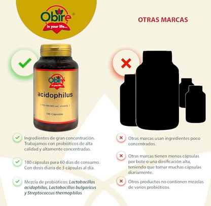 Obire | Acidofilus 400 mg | Lactobacillus Acidophillus 100.000.000 cel vivas/g. | Favorece la Flora Intestinal | Complemento Alimenticio a Base de Probióticos | 90 Cápsulas