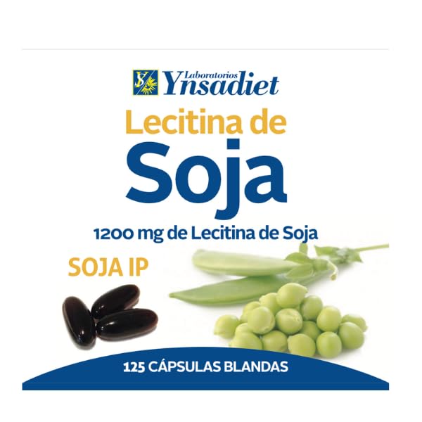 Lecitina de Soja IP 1.200 mg – 125 cápsulas blandas | No transgénica | Con fosfolípidos, colina e inositol | Ynsadiet | Apoya colesterol y memoria
