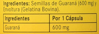 Nature Essential - Guaraná 600 mg de Paullinia Cupana - 50 Cápsulas - Favorece el Tránsito Intestinal - Ayuda a Generar Energía y a Combatir la Fatiga