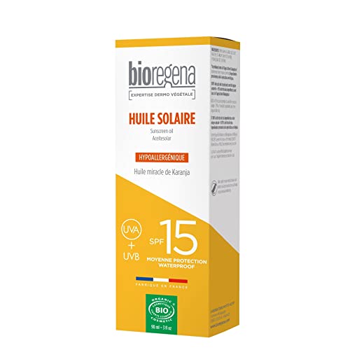 BIOREGENA- Aceite solar BIO, factor de protección 15, pieles bronceadas, frasco 90 ml.